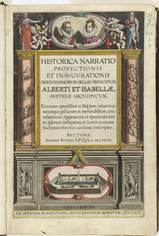 Titelprent voor de beschrijving van de intocht van Albrecht en Isabella in de Zuidelijke Nederlanden, 1599 (1600 - 1602) by…