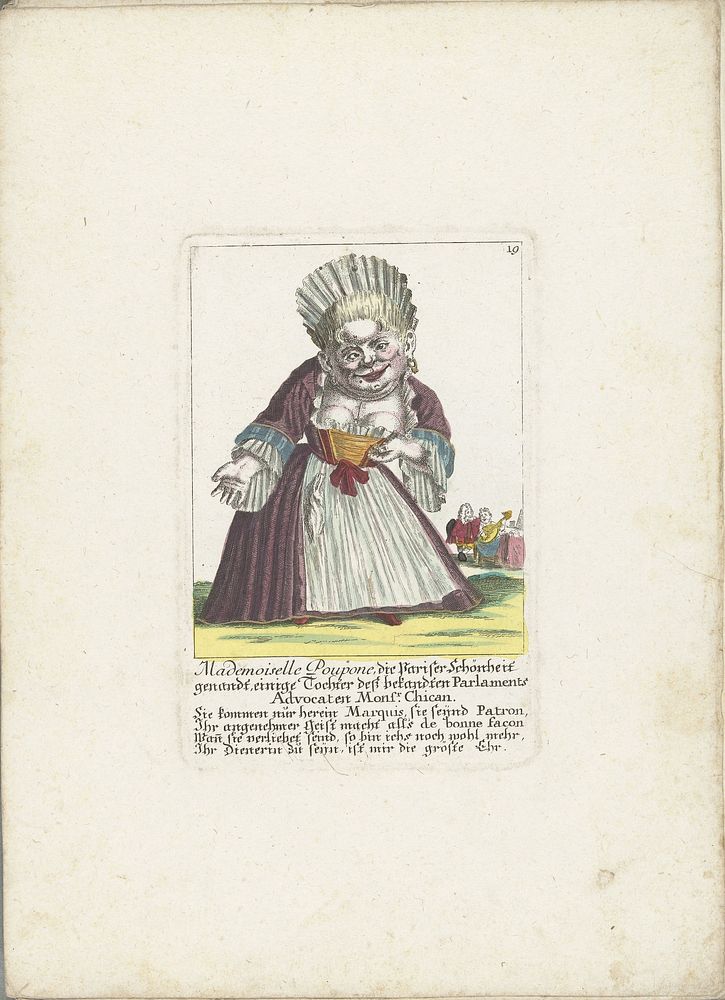 De dwerg Mademoiselle Poupon, als Parijse schone, ca. 1710 (1705 - 1715) by Martin Engelbrecht