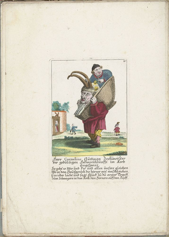 De dwerg Cornelius Guttman als hoorndrager, ca. 1710 (1705 - 1715) by Martin Engelbrecht