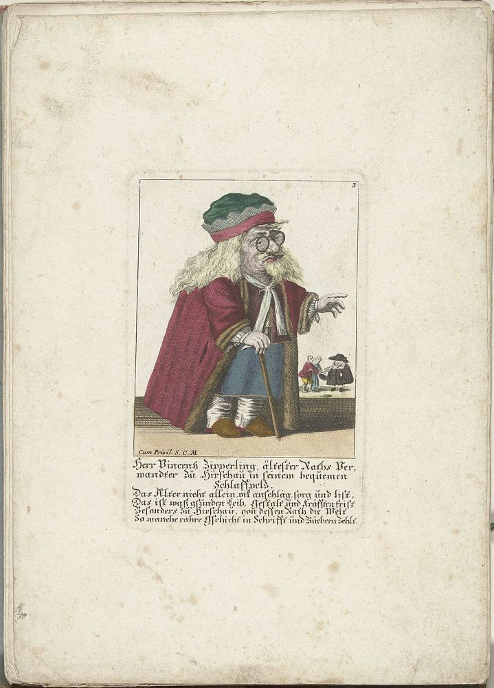 De dwerg Vincentz Zipperling in een bontjas, ca. 1710 (1705 - 1715) by Martin Engelbrecht