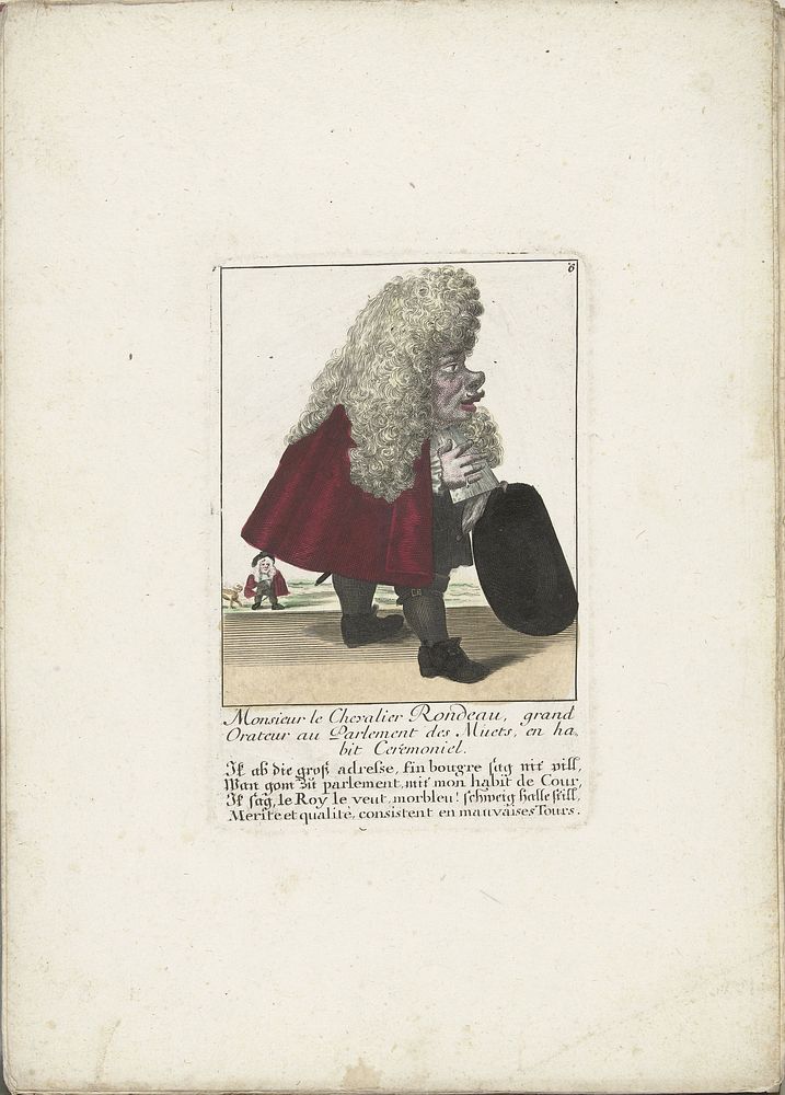 De dwerg Chevalier Rondeau als een parlementslid, ca. 1710 (1705 - 1715) by Martin Engelbrecht