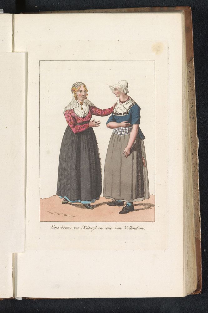 Een Katwijkse en een Volendamse vrouw (1812) by Ludwig Gottlieb Portman, Cornelius Overman, Jacques Kuyper and Evert Maaskamp