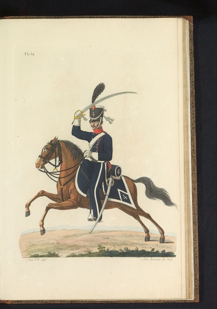 Dragonder, te paard, in groote tenue (1823) by Joannes Bemme, J en VH, Jan Frederik Teupken, Gebroeders van Cleef and…