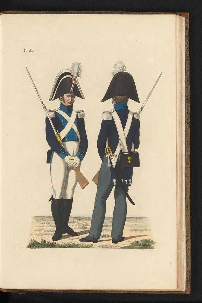 Maréchaussées, te voet, in groote en kleine uniform (1823) by Abraham Lion Zeelander, Bartholomeus Johannes van Hove, Jan…