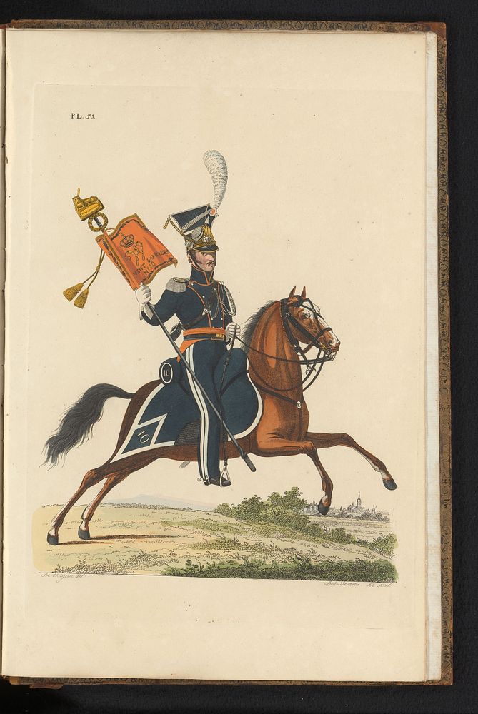 Cornet der Lanciers, in groote tenue, te paard, met de Standaart (1823) by Joannes Bemme, Bakhuijzen, Jan Frederik Teupken…