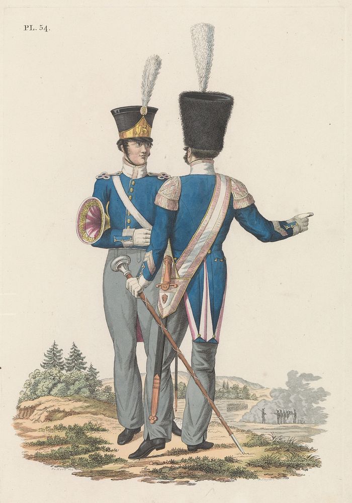 Tamboer-Majoor, en Muzijkant, beide der Nationale Infanterie (1826) by Dirk Sluyter, Bartholomeus Johannes van Hove, Jan…