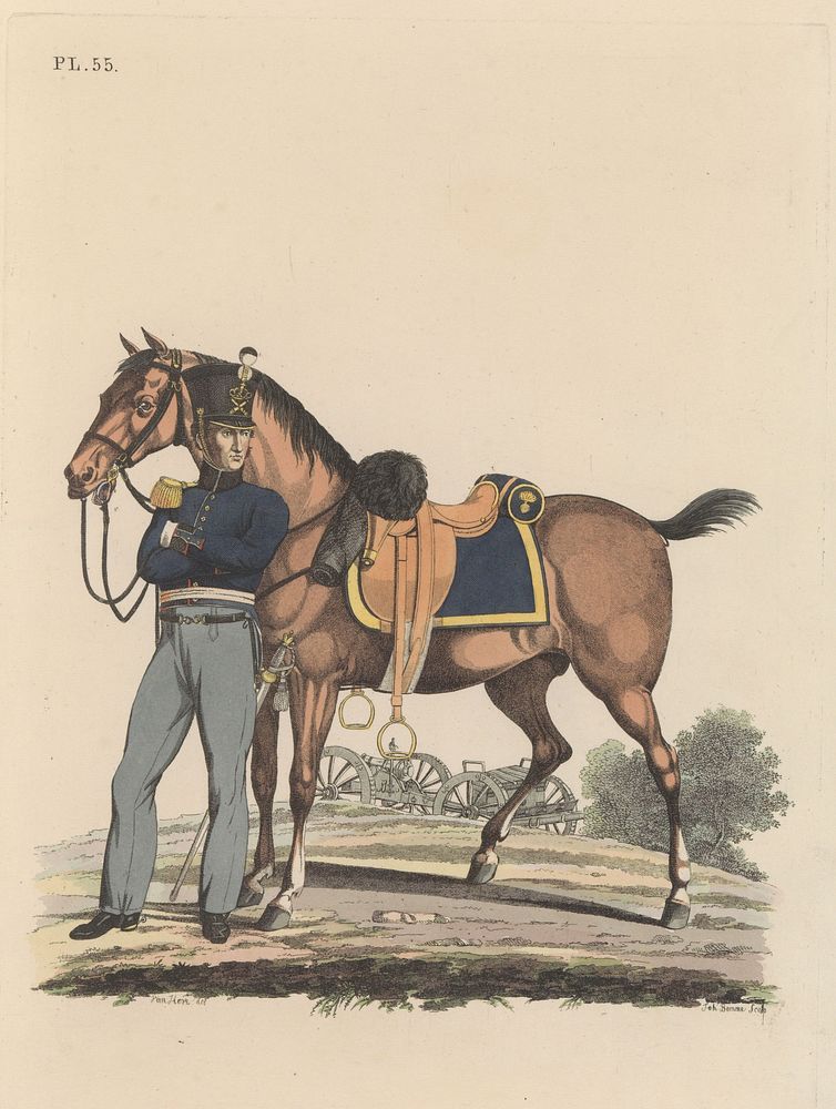 Officier (Kapitein) der Veld-Artillerie, met opgetuigd rijpaard (1826) by Joannes Bemme, Bartholomeus Johannes van Hove, Jan…