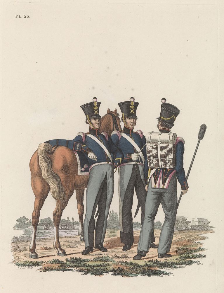 Onder-Officier met paard. Kanonnier - Stukrijder, en Kanonnier. Veld-Artillerie (1826) by Dirk Sluyter, Bartholomeus…