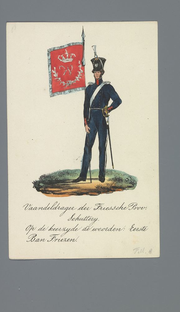 Vaandeldrager der Friessche Prov: Schutterij. Op de keerzijde de woorden: Eerste Ban Friezen (1835 - 1850) by Albertus…