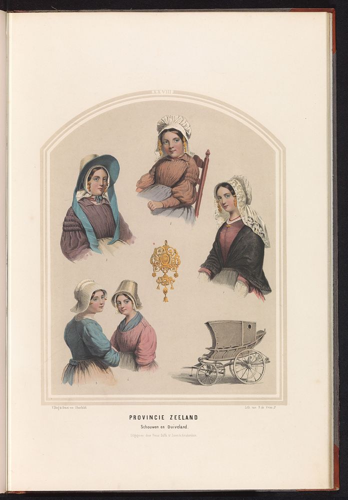 Klederdracht van Schouwen en Duiveland in Zeeland, 1857 (1857) by Ruurt de Vries, Jan Braet von Uberfeldt, Valentijn Bing…