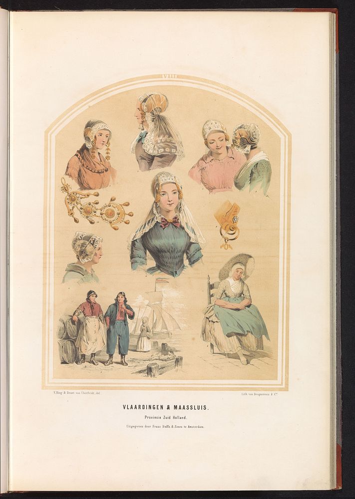 Klederdracht van Vlaardingen en Maassluis in Zuid-Holland, 1857 (1857) by Jan Braet von Uberfeldt, Desguerrois and Co and…