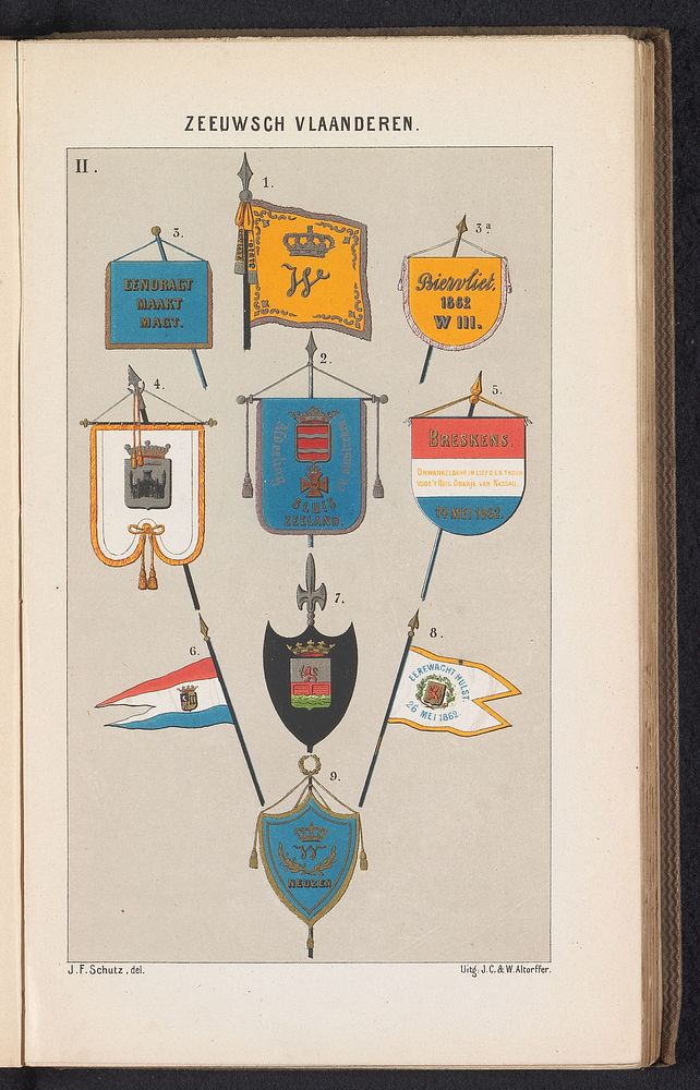 Banieren van de erewachten van Zeeuws-Vlaanderen, 1862 (1843) by Jan Frederik Schütz, J C  and W Altorffer and J C  and W…