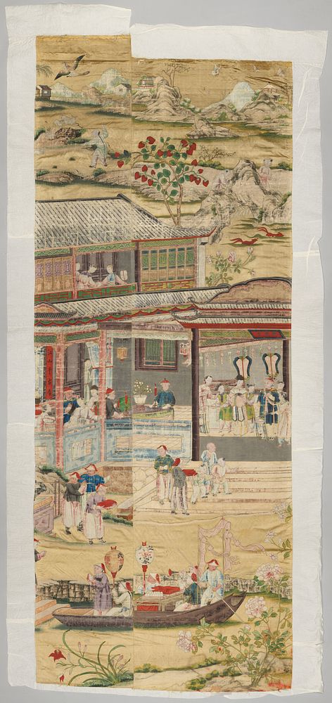 Fragment van een wandbespanning met beschilderde Chinese genre-teferelen (c. 1775 - c. 1790) by anonymous