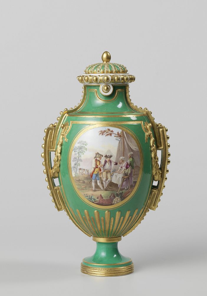 Pair of vases (vases à perles or vases à panneaux) (c. 1771) by Manufacture de Sèvres, Étienne Maurice Falconet and Jean…