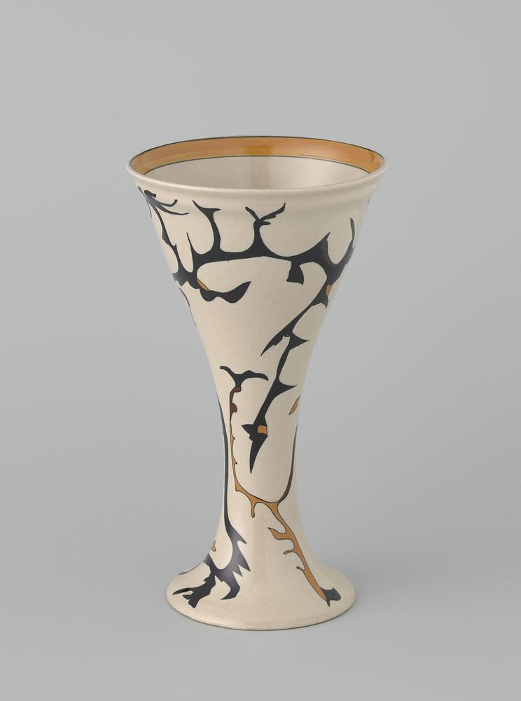 Two tulip vases with the ‘Spichtig’ (Spindly) pattern (1925) by N V Plateelbakkerij Ram, Theo Colenbrander, Willem Elstrodt…