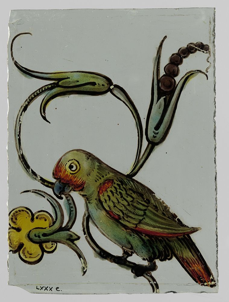 Ruit met een vogel met bloemenrank in de bek (c. 1650 - c. 1675) by anonymous