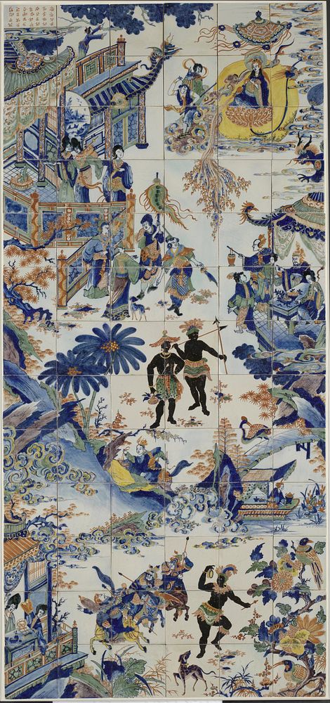 Tile panel with a Chinese landscape (c. 1700) by anonymous