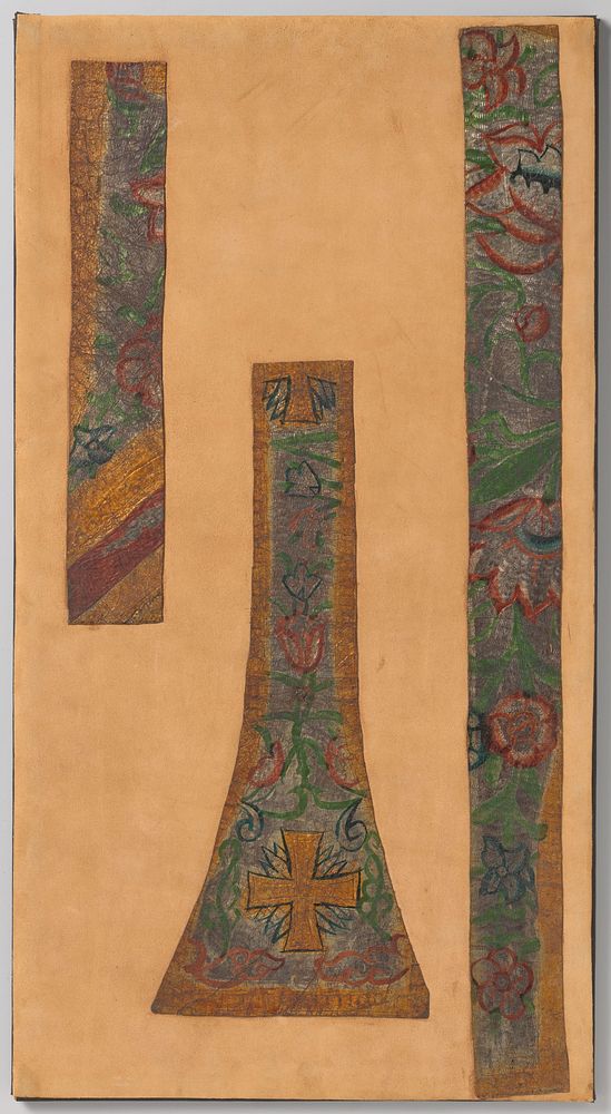Stola, fragment, van goudleer, met bloemen en bladwerk (1700 - 1800) by anonymous and anonymous