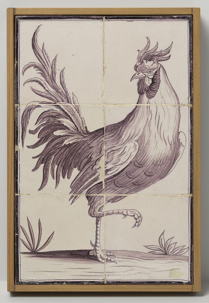 Tegeltableau van een haan (c. 1760 - c. 1820) by anonymous