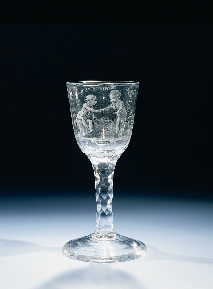 Kelkglas met een voorstelling van De Vriendschap (c. 1775 - in or before 1798) by anonymous and David Wolff