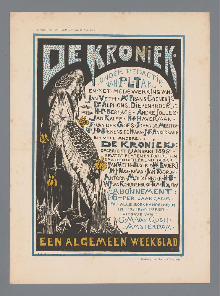 De Kroniek / Een Algemeen Weekblad / onder redactie van P.L. Tak en met medewerking van (...) (1895) by Theo van Hoytema…