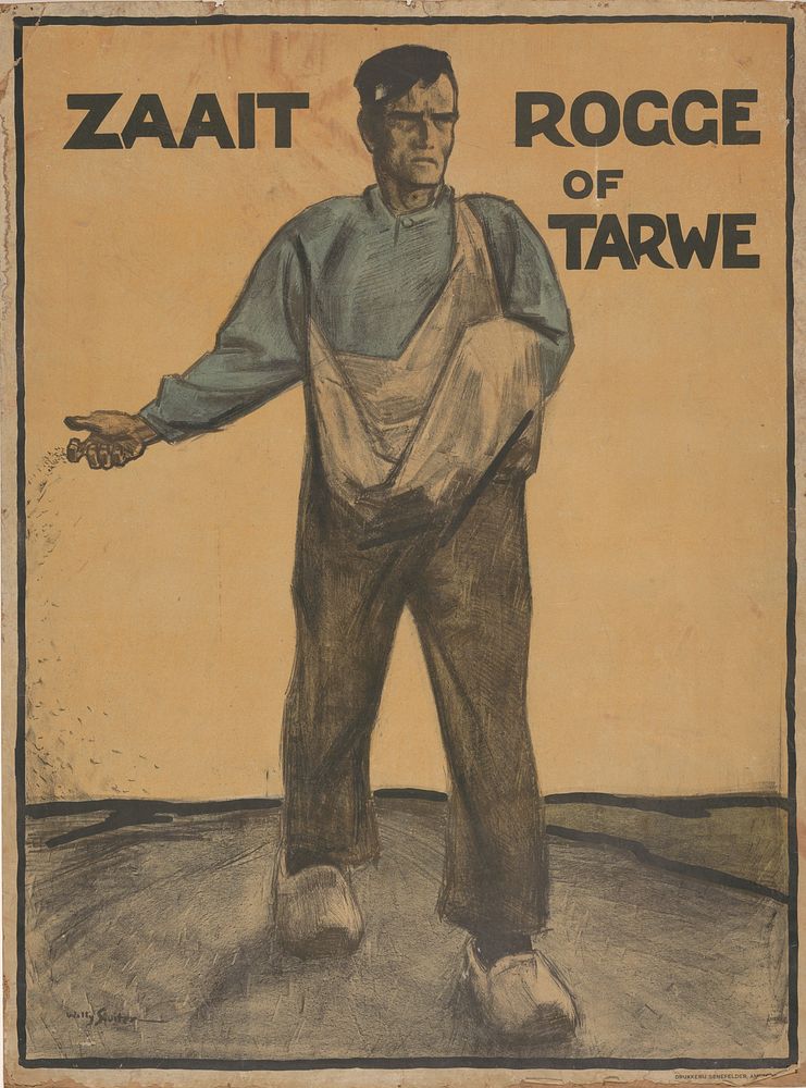 Zaait rogge of tarwe (c. 1918) by Willy Sluiter and Stoomsteendrukkerij Senefelder