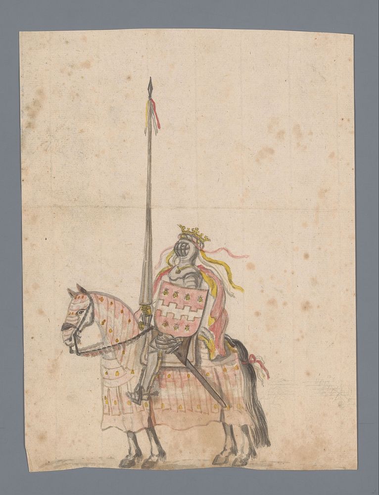 Schets van een ridder te paard (c. 1755 - c. 1760) by Jan Brandes