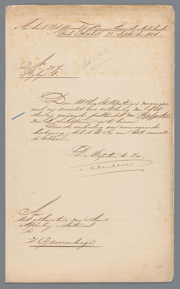 Letter from Captain Gobée to the Department of the Navy about the Hopfgartner Log (1884) by F C Gobée