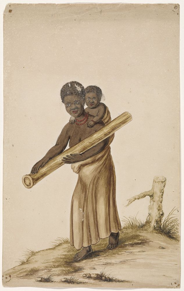 Afrikaanse vrouw met kind en boomstam (c. 1675 - c. 1725) by anonymous and Andries Beeckman
