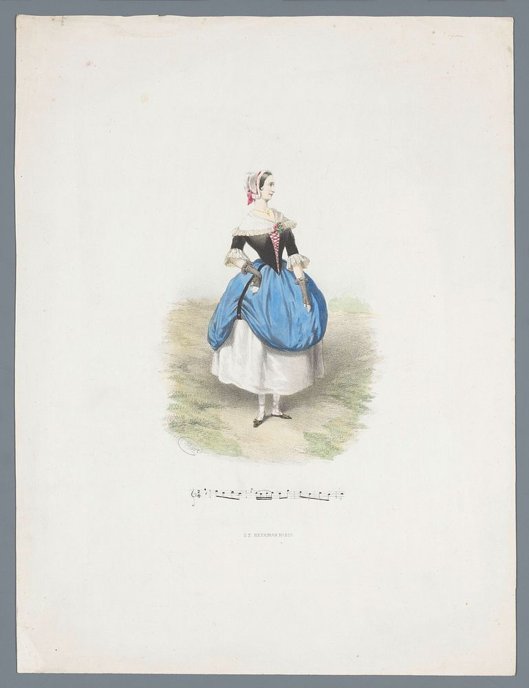 Vrouw in historisch kostuum (1841) by Huib van Hove Bz and J P Beekman Hzn