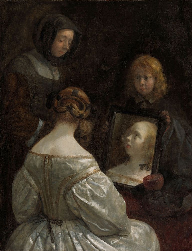 Woman at a Mirror (c. 1652) by Gerard ter Borch II