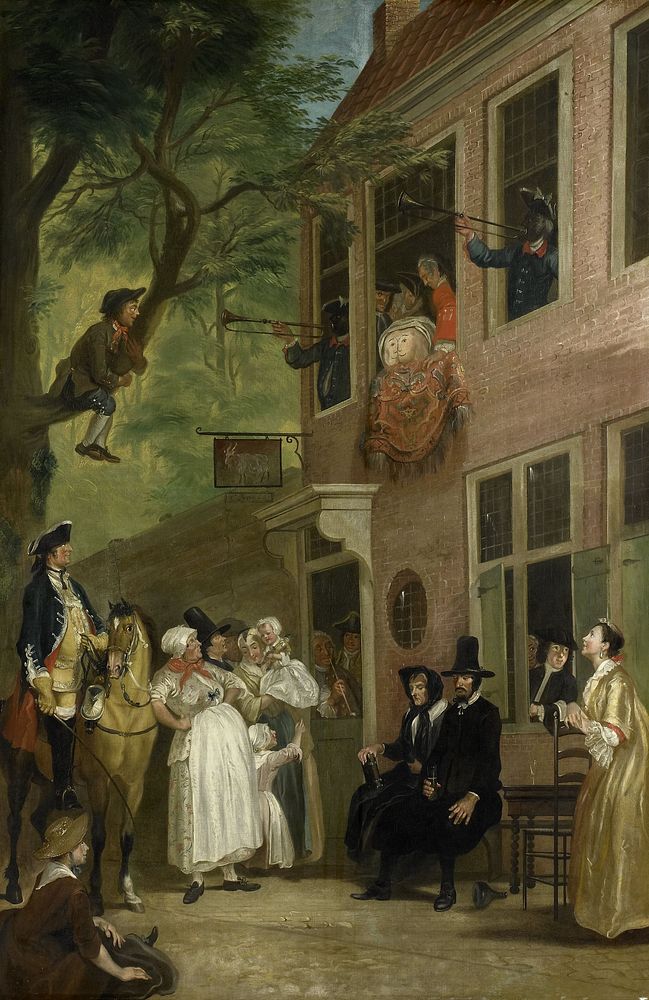 Misled: The Ambassador of the Rascals Exposes himself from the Window of 't Bokki Tavern in the Haarlemmerhout (c. 1739 -…
