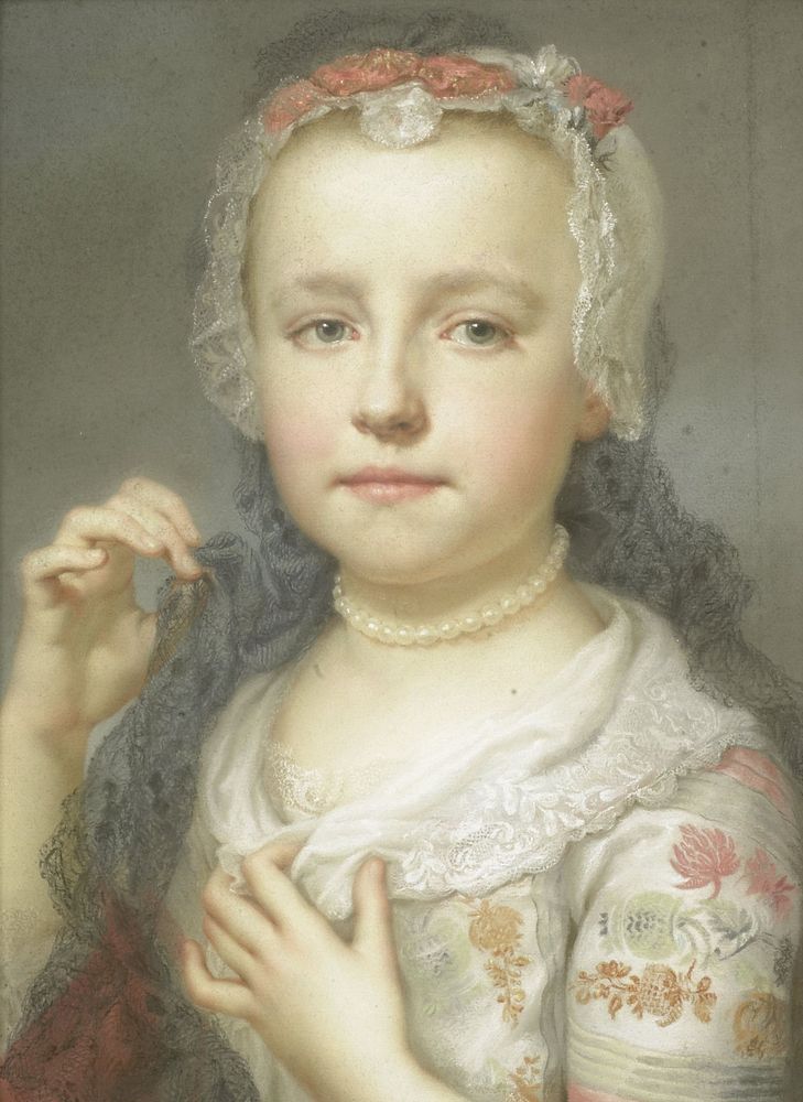 Portret van een jong meisje, waarschijnlijk Julie Carlotta Mengs, zuster van de kunstenaar (1742 - 1744) by Anton Raphael…