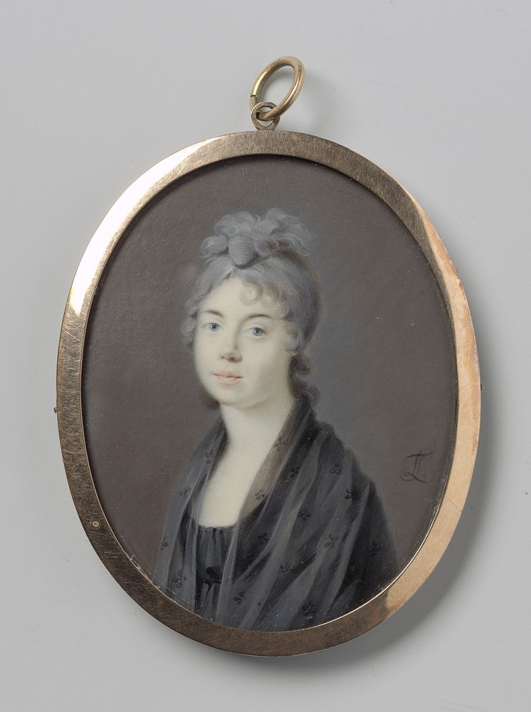 Portret van een vrouw met een zwarte sjaal (1763 - 1813) by Leonardus Temminck