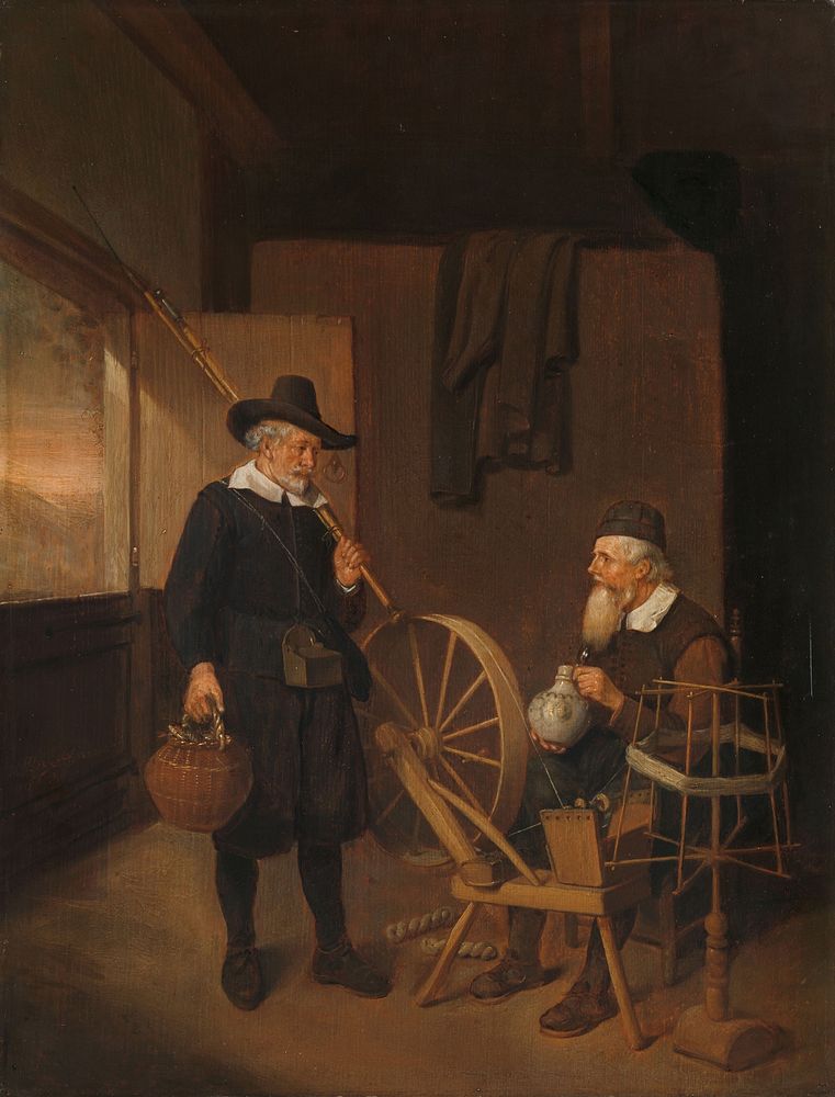 Interior with Fisherman and Man beside a Bobbin and Spool (1663) by Quiringh Gerritsz van Brekelenkam