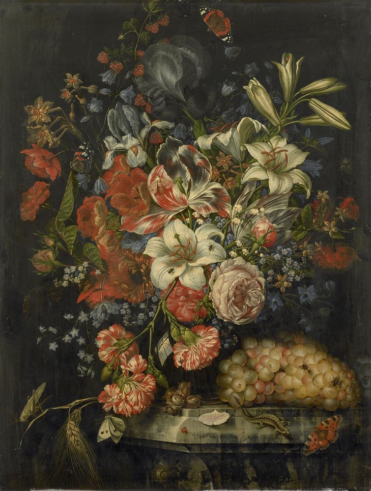 Still Life with Flowers and Fruit (1671) by Ottmar Elliger I