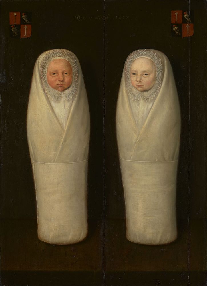Portrait of Swaddled Twins: The Early-Deceased Children of Jacob de Graeff and Aeltge Boelens (c. 1617) by anonymous