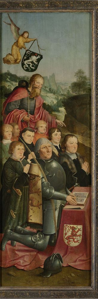 Memorial Panel with Eight Male Portraits, probably Willem Jelysz van Soutelande and Family, with Saint James the Greater and…