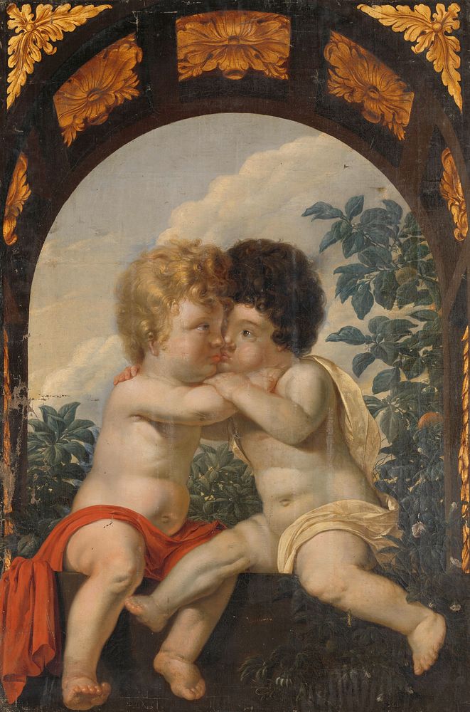 Christian Allegory with two Children Hugging each other (1650 - 1699) by anonymous