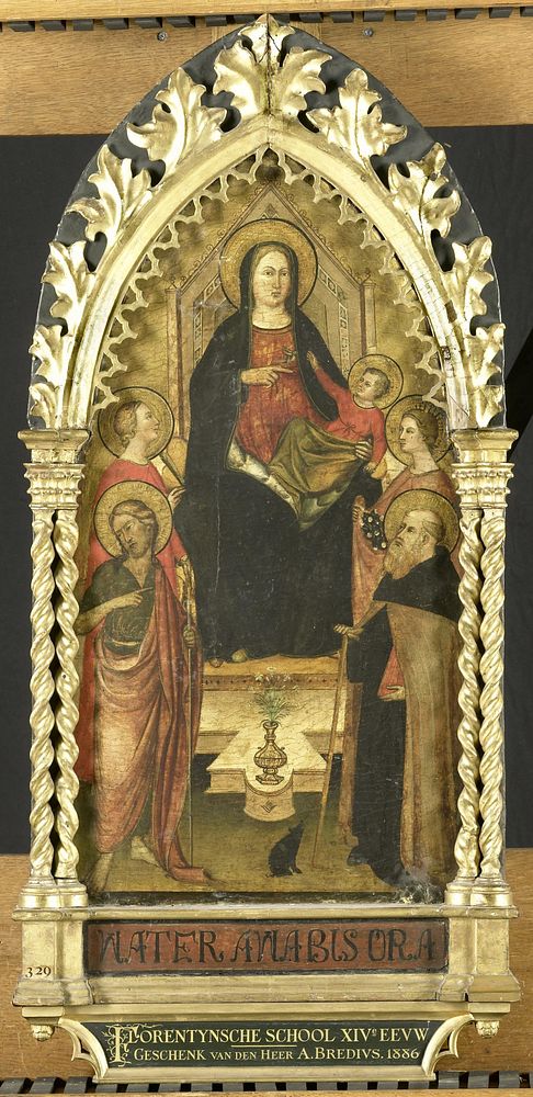 Virgin and Child Enthroned with Four Saints, Saints John the Baptist, Antony Abbot, Elizabeth of Hungary, a female saint (c.…