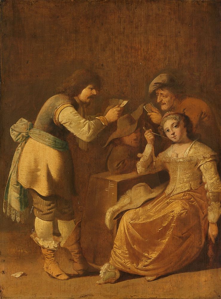 Card players with woman smoking a pipe (1630 - 1647) by Pieter Jansz Quast