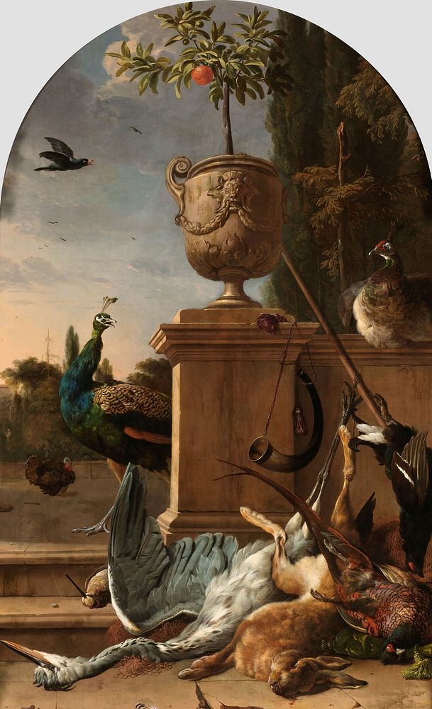 A Hunter’s Bag on a Terrace (c. 1678) by Melchior d Hondecoeter