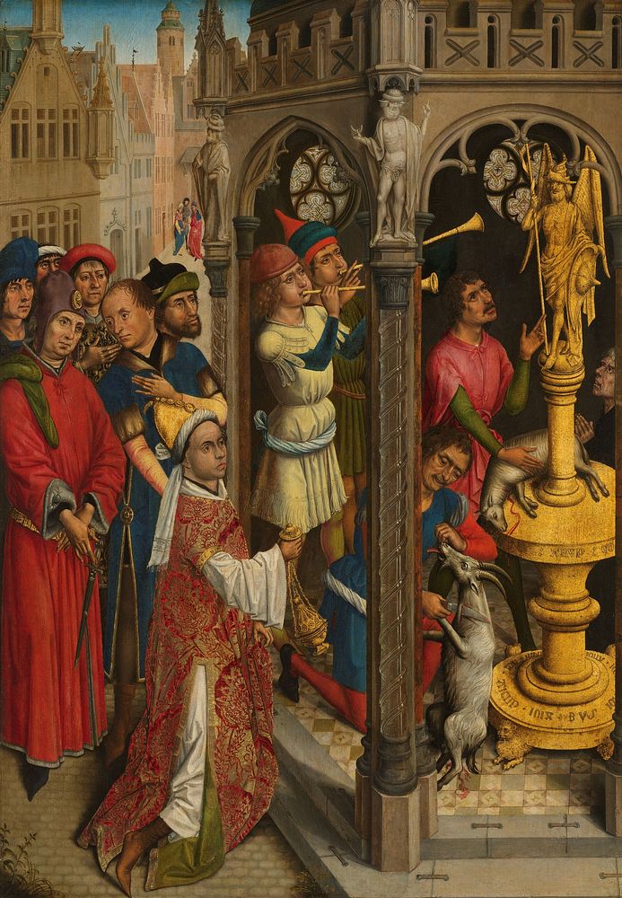 Augustine Sacrificing to an Idol of the Manichaeans (?) (c. 1480) by Aert van den Bossche and Meester van de Legende van de…