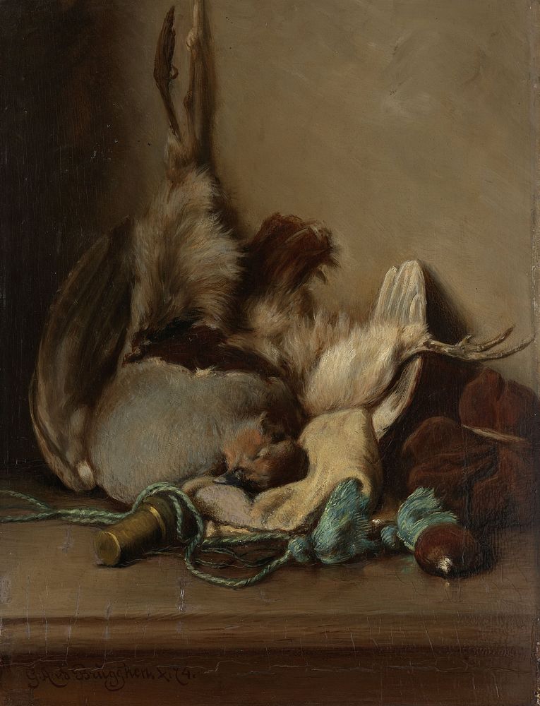 Still life with Wood Pigeon and Powder Horn (1874) by Guillaume Anne van der Brugghen