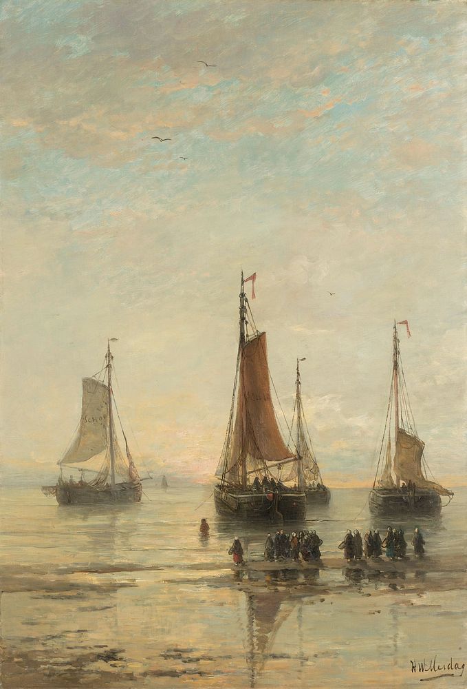Bluff-Bowed Scheveningen Boats at Anchor (1860 - 1889) by Hendrik Willem Mesdag