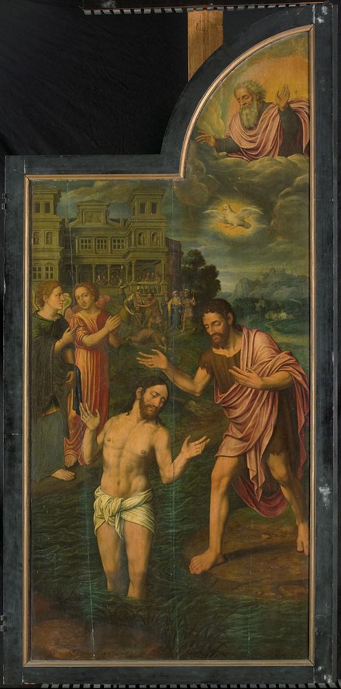 De doop van Christus in de Jordaan, rechter paneel van een drieluik (1557) by Jan van Coninxloo II and anonymous