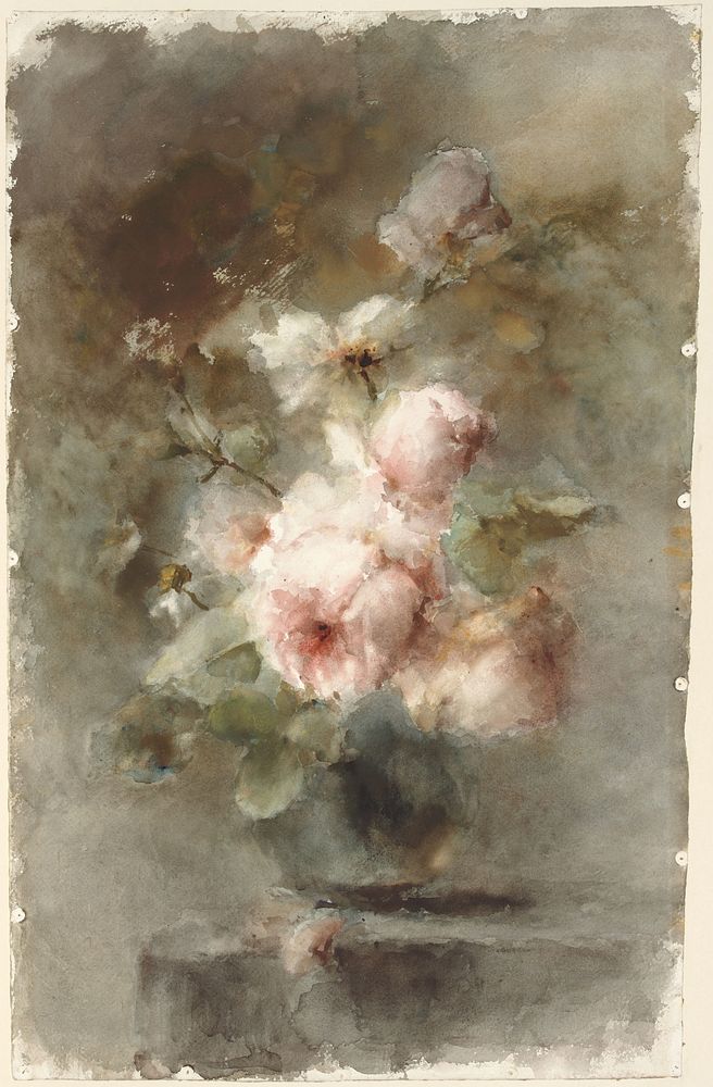 Een vaas met rozen (1853 - 1896) by Margaretha Roosenboom
