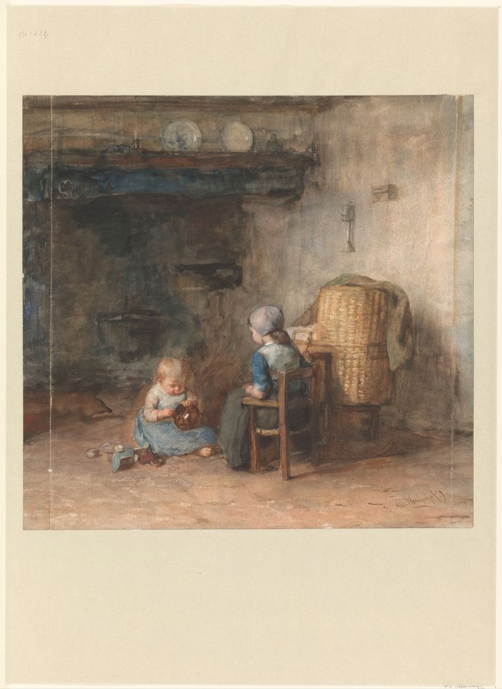Twee kinderen in een boereninterieur (1879) by Albert Neuhuys 1844 1914