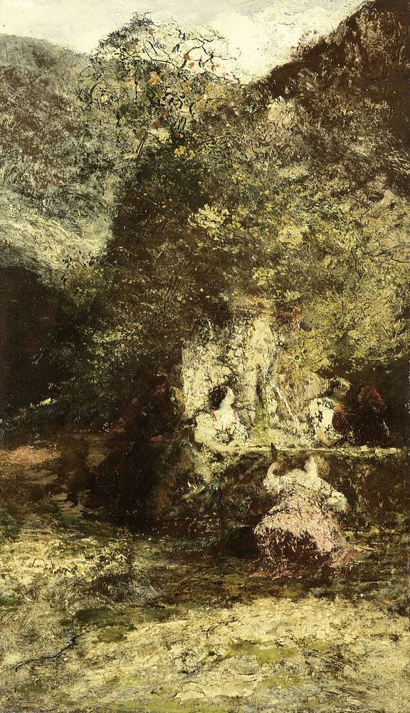 Figures near a Fountain (c. 1870 - c. 1886) by Adolphe Joseph Thomas Monticelli