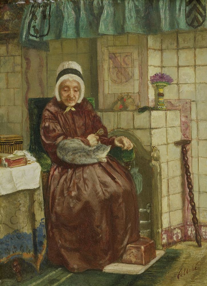 Old Woman by the Fireplace (c. 1850 - c. 1875) by August Allebé